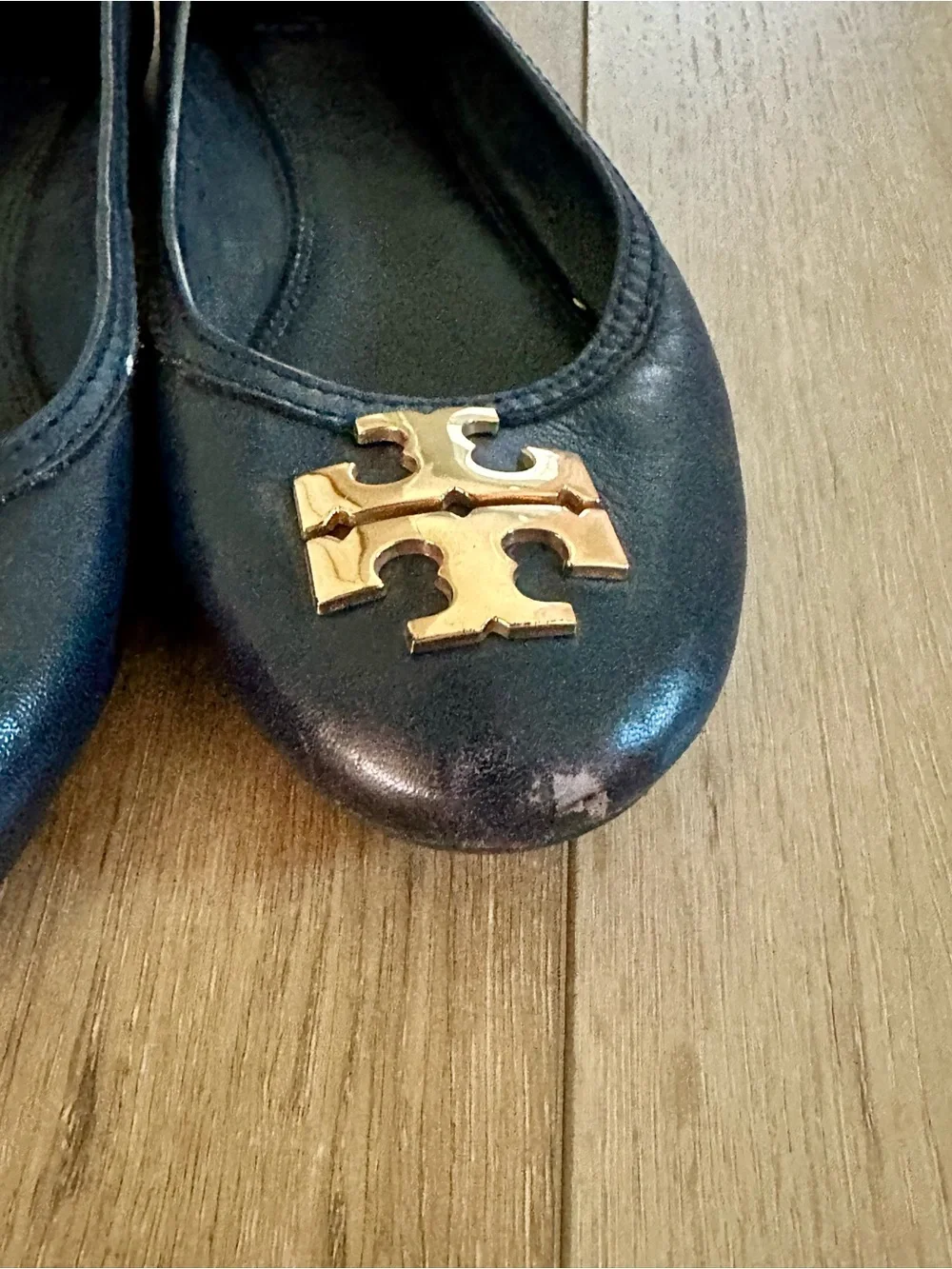 Tory Burch Navy Leather Logo Ballet Flats Women Size 8.5